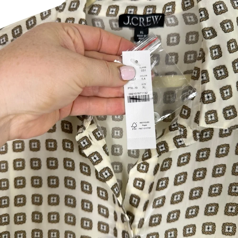NWT J. Crew New Amelia Shirt Dress Foulard Print Ivory Lace Drop Waist Sz XL